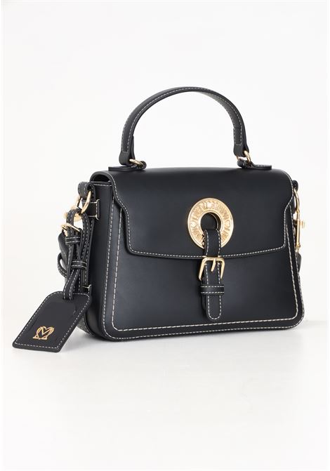 Black women's shoulder bag with logo plaque and mirror pendant LOVE MOSCHINO | JC4051PP1LLG0000